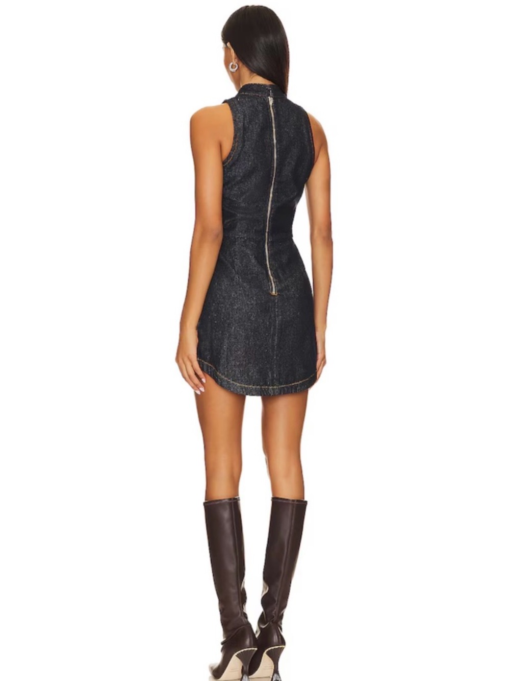Amanda Uprichard Black Denim High-Neck Bodycon Mini Dress - Picture 3 of 3